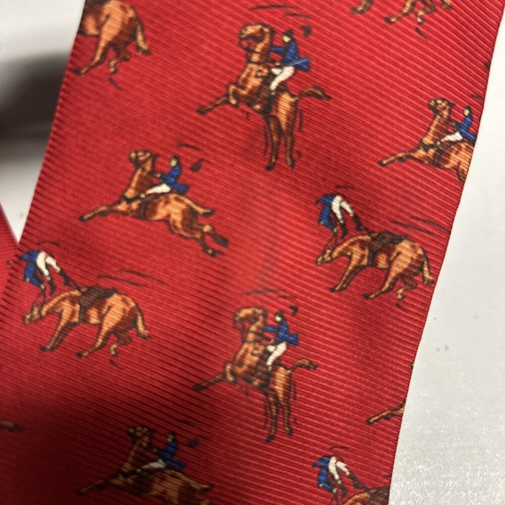 Lauren Ralph Lauren Necktie Red Silk Equestrian Pony Horse Riding Novelty Funny